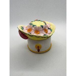 Vintage Willow Hall Floral Hat Trinket Box Hand Painted Ceramic Jewelry Box